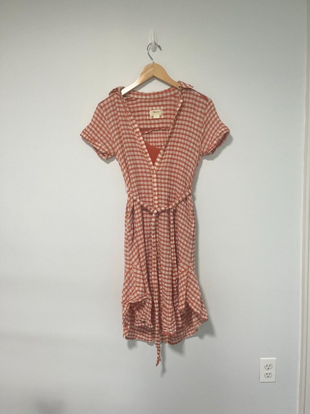 Maeve Anthropologie Rust Gingham Dress & Slip Dress Set XXSP